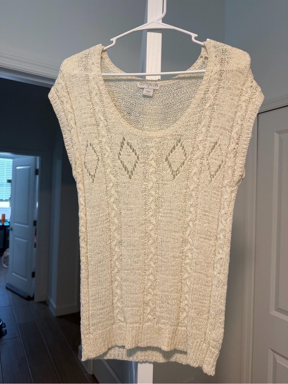 Cotton On Cream Open-Knit Scoop Neck Cap Sleeve Sweater
